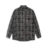 Gotmes-shop skater boy outfits American High Street Retro Niche Tie-Dyed Plaid Destroyed Frayed Shirt Shirt Men's Loose Autumn Long Sleeve Coat Fashion