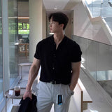 old money outfits men Ice Silk Knitted Short-Sleeved Men's Summer Ruffle Handsome Lapel T-shirt New Men's Summer Top Polo Shirt