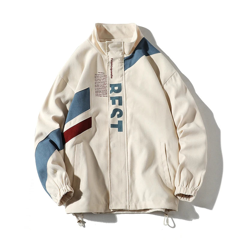 Patchwork Sports Jacket Men Hip Hop Street Loose Outwear Casual Turn Down Collar Jackets Trend Couples Coat New Male Jacket
