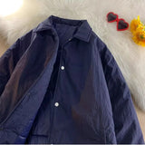 Thickened Winter Parkas Japanese Large Size Retro Workwear English Letters Padded Coat Loose Lapel Warm Button Up Coat