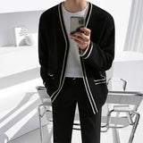 Autumn Clothing Men's Luxury Knitted V Neck Cardigan Sweater Long Sleeve Streetwear Leisure Coat Fashion Korean Knitwear