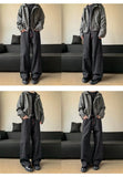 Baggy Jeans Men Distressed Wash Cargo Trousers Streetwear Wide Leg Drop Croch Hip Hop Joggers with Big Pockets for Teen Boys
