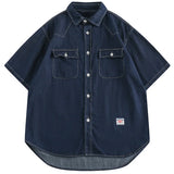 Cityboy Japanese Thin Short Sleeved Denim Shirt for Men Trendy Casual Loose Fitting Workwear Shirt Summer Chest Pocket Top Tees