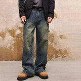 Spring Men's Ripped Wide-leg Distressed Jeans New Hip Hop Skateboard Denim Pants Y2K Vintage Streetwear Jean Trousers
