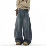 Wide Leg Jeans Men Denim Dark Blue Floor Sweeping Baggy Trousers Street Dance Hip Hop Unisex Urban Fashion Urban Streetwear