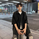 Streetwear Men's Glitter Shirts Summer Short Sleeve Oversized Chic All-match Shirt Men Women Korean Daily Loose Tops Black/White