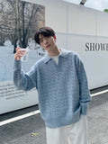 Korean style spring and autumn men and women trendy street collar pullover sweater for couples loose retro street casual simple