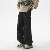 Fashion Blue Muti-pockets Cargo Jeans Men's Patchwork Straight Casual Mopping Trousers Men Hip Hop Streetwear Loose Pants