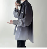 Men's shirt Gradient Plicated Long Sleeve Shirts Loose Korean Shirt Fashion Casual Oversize Shirt Coat High Quality Clothing