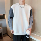 Men's Clothing Casual Stripe Top Black Sweatshirts T Shirt for Man Splicing Harajuku Fashion Xl Sale Streetwear Aesthetic Winter