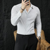 Men Double Breasted Striped Shirt Spring New Party Evening Dress Formal Shirt Long Sleeved Fashionable Casual Men Clothing