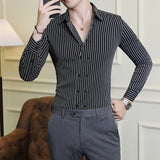 Men Double Breasted Striped Shirt Spring New Party Evening Dress Formal Shirt Long Sleeved Fashionable Casual Men Clothing