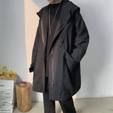 Hooded Trench Men Baggy Zip-up Overcoat Fashion Ulzzang Handsome Daily Pockets Mature Streetwear Personality Spring Autumn Soft