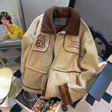 American autumn and winter men and women trendy personalized lapel jacket for couples loose retro handsome casual Harajuku top