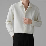 New Men Luxury Korean Style Shirts Casual Long Sleeve Drapped Solid Color Button-down Cardigan Fashion Business Leisure Blouse