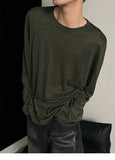Autumn Laid-back Style Draping Men's T-shirt Luxury Korean Popular O Neck Long Sleeve Tees Leisure Loose Lightweight Basic Shirt