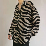 Spring Korean Fashion Sexy Leopard Print Shirts for Men Long Sleeve Lapel Loose Ice Silk Luxury Retro Men's Striped Shirts
