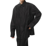 Dark Style Niche Design Shirt Pleated High-End Shirt Autumn New Japanese Harajuku Style Solid Color Casual Y2k Tops For Men