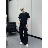 Heavy High-end Niche Short Sleeve T Shirts for Men Summer Loose  Ins Design Solid Color Rivet Round Neck T-shirt Streetwear