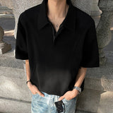 Summer New Trendy Men's Tees Short Sleeve Turn-down Collar Top Male Solid Color Zipper Design Pullover T-shirt 9W3153