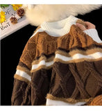 American autumn and winter street fashion personalized jacquard round neck pullover for couples loose retro color blocked knit