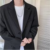 Korean Style Men's Casual Blazer Solid Two Buttons Loose Suit Jacket Coat Black Gray Handsome Students Male Clothes