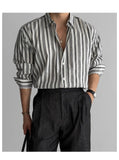 New Naples Business Men Shirts Light Luxury Textured Lapel Striped Long Sleeve Cardigan Leisure Premium Commuter Blouse M-2XL