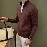 Autumn Retro Men's Zipper Cardigan Jacket Trending Jacquard Solid Color Long Sleeve Sweater Coats Premium Quality Knit Outerwear