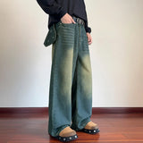 American Style Mopping Jeans Men's Women's Chic Pocket Retro Fashion Pants High Street Loose Casual Wide Leg Denim Pants