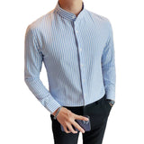 New Naples Business Men Shirts Luxury Textured Stand Collar Striped Long Sleeve Cardigan Leisure Premium Commuter Blouse M-3XL
