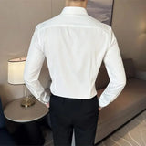 Men Long Sleeve Shirt Spring White Solid Casual Shirt Anti-wrinkle Soft Formal Elasticity Slim Fit Camisa Masculina