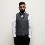 Autumn Winter Men's British Waistcoat Retro Herringbone Slim Tweed Suit Vest Heavy Button Jacket Men Aesthetic Sleeveless Coat