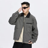 new Men's Canvas Jackets Novel design Color contrast Lapel Collar Single-breasted Jacket for Male Spring Clothing Tops coat