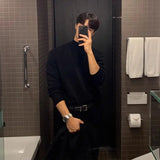 Autumn Stand Up Collar Sweater Men Slim Warm Black Knitted Pullover Men Korean Casual Long Sleeved Sweater Mens Jumper Clothes