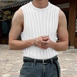 Men Tank Tops Solid Color Knitted O-neck Sleeveless Streetwear Male Vests Summer Fashion Casual Men Clothing S-5XL