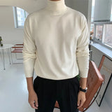 New Korean Fashion Men Sweater Light Luxury Trendy Turtleneck Knit Solid Color Pullover Leisure Retro Long Sleeve Basic Knitwear