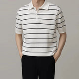 Men's Clothing Light Luxury Business Striped Polo Shirt Casual Slim-fit Knitted Short Sleeve T-shirt High Quality Patchwork Tops
