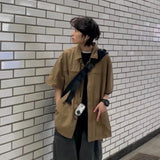 Shirts Men Brown Solid Japanese Fashion Cargo All-match High Street Retro Teens Male Clothes Harajuku Students Gentle Handsome