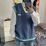 Sweater Vest Men V-neck Shrug Patchwork Knitted Couples Ins Plus Size 3XL Oversize Harajuku Vests Chic Korean Style Leisure