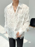 Summer Men Black White Streetwear Hip Hop Shirt Men Tassels Party Night Club Men Shirts Male Long Sleeves Hollow Out Blouse
