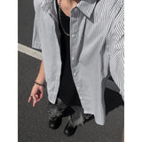 Summer Short Sleeved Shirt Men Black Blue Casual Shirt Men Streetwear Korean Loose Striped Shirt Mens Formal Dress Shirts