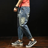 Trendy Brand Men's Jeans Loose Fit Casual Style Japanese Design Cropped Pants For Overweight Men New Arrival