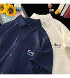 Gmiixder Bubble Yarn Embroidered Shirt Short-sleeved Summer Thin Breathable Quick-drying Beach Shirt Couple Half-sleeved Jacket