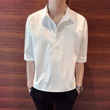 T-Shirts Formal Fashion Business Casual Loose Solid Button Temperament Turn-down Collar Man Simplicity Handsome Men's Clothing