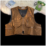 American Outdoor Multi-function Short Vest Jacket Basic Commuting Versatile Vest Cityboy Workwear Waistcoat Aesthetic Urban Chic