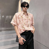 Pink Butterfly Tassel Shirt Men Front Pocket Summer Loose Casual Floral Short Sleeve Shirts Oversize Streetwear Boy Girl Blouses
