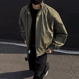Men's Military Green Flight Jacket Spring Cleanfit American Fashion Cropped Baseball Coats Loose Stand-up Collar Outerwear M-3XL