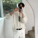 Diamond Graphics Textured Twist Zipper Men Cardigan Light Luxury Lapel Long Sleeve Sweater Coats Premium Quality Knitted Jackets