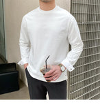 New Autumn Fashion Men T-shirt Light Luxury Solid Color Long Sleeve Tops Leisure Streetwear Casual O Neck Basic Shirts M-3XL