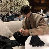 Winter Khaki Black Woolen Coat Men Warm Fashion Casual Zipper Woolen Jacket Mens Streetwear Korean Loose Short Woolen Coat Men